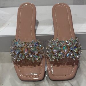 Elegant Jewel Embellished Sandals in Blush